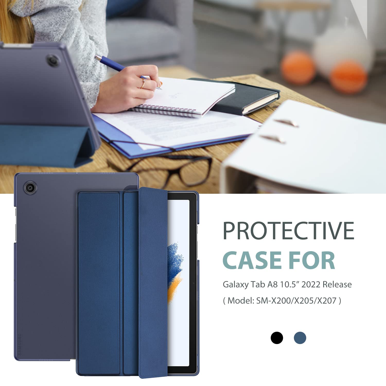 ProCase Case for Galaxy Tab A8 Case 10.5 inches 2021 SM-X200N SM-X205N SM-X207, Slim Lightweight Protective Hard Cover for Galaxy Tab A8 10.5 Inch 2021 Tablet -Navy