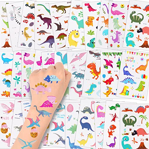 AOOWU Temporary Tattoo for Kids, 30 Sheets Kid Temporary Tattoos Sticker, Waterproof Fake Tattoo Set, Childrens Cartoon Dinosaur Tattoo Stickers for Boys Girls Dinosaur Theme Birthday Party Bag Filler