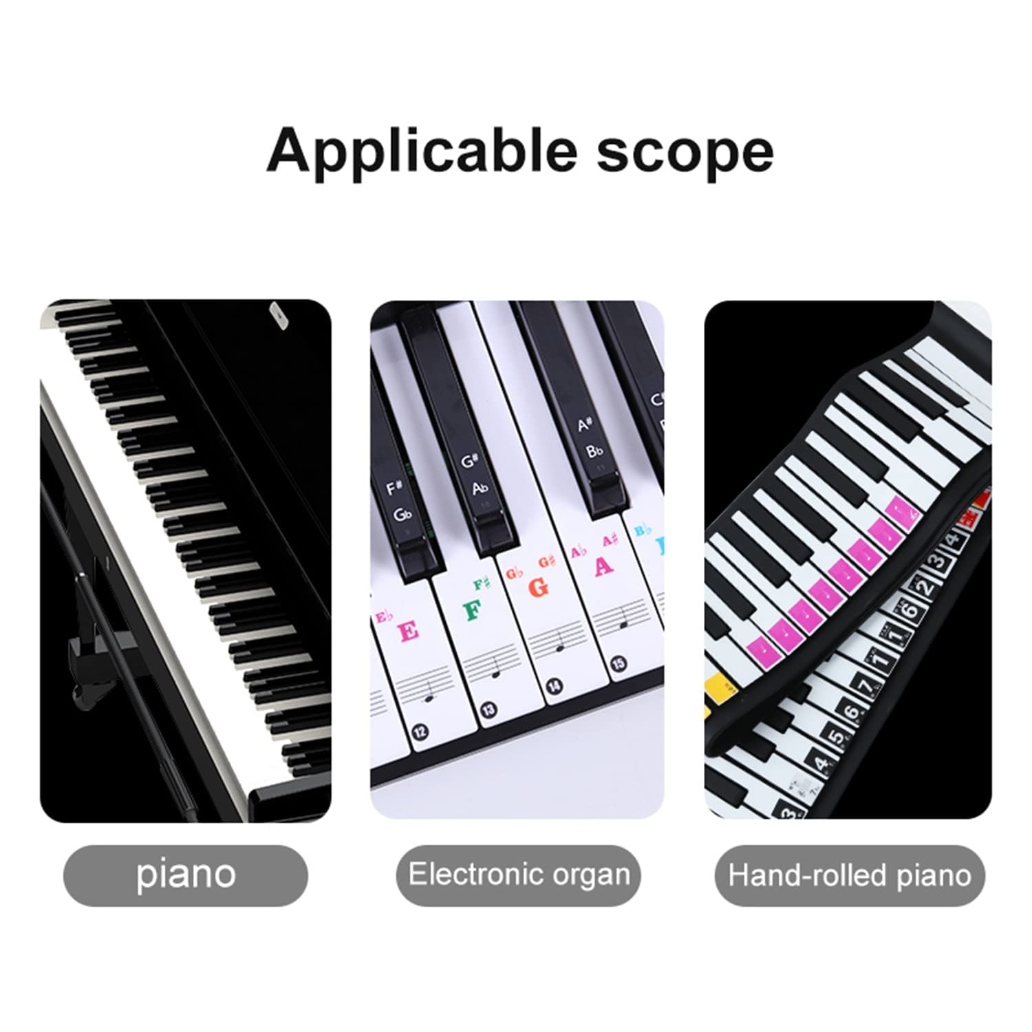 Piano Keyboard Stickers for 37/49/54/61/88 White and Black Keys, Fansjoy Music Electronic Piano Keyboard Note Stickers for Kids Beginners, Transparent & Removable