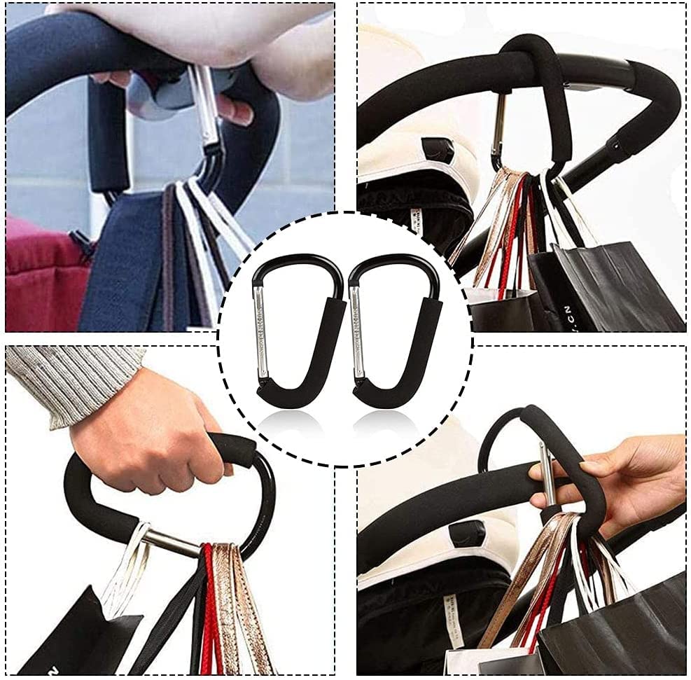 BeiLan D Shape Large Buggy Carabiner Hook,Pram Pushchair Stroller Clip,Shopping Accessories Bag Holder Hook,16cm(6.3 inches) Black