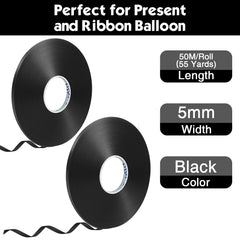 DONQL 2 PCS Balloon Ribbon, 50M Per Roll with 5mm Width, Ribbon for Balloons, Balloon String for Gift Wrapping, Balloon Ribbon and Weights，Ribbons for Crafting Chirstmas Ribbon,Curling Ribbon (Black)