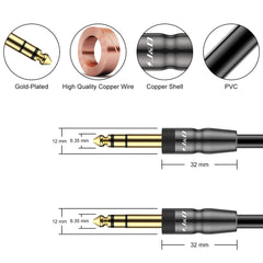 J&D 1/4 inch TRS Instrument Cable, Gold Plated Copper Shell 6.35mm 1/4 inch TRS Male to 6.35mm 1/4 inch TRS Male Stereo Cable, 4.5 Meter