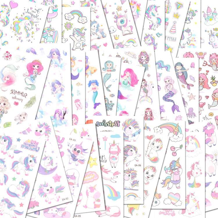 ACWOO Unicorn Temporary Tattoos, 30 Sheets Unicorn Mermaid Temporary Tattoo Stickers for Kids, 350and Patterns Waterproof Removable, Birthday Party Bag Filler