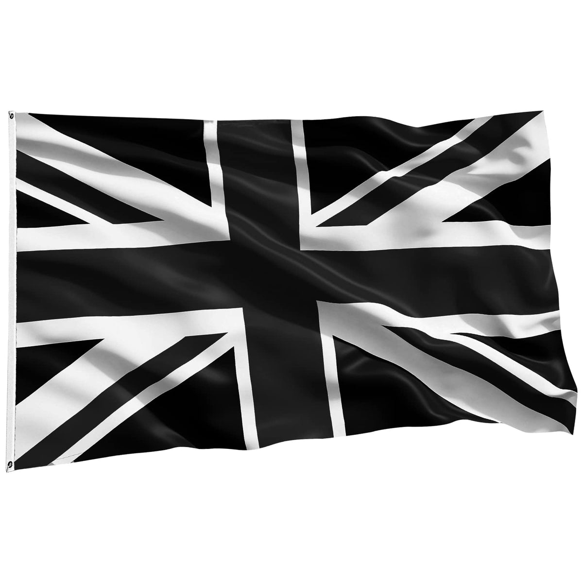 Black Union Jack Flag 5ft x 3ft, Tribute to Queen Elizabeth, Black and White Union Jack Flag for Parade, UV Fade Resistant British Flag with Eyelets