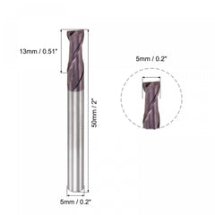 sourcing map Square Nose End Mill, 5mm Tip Dia Solid Carbide AlTiN Coated CNC Router Bits 2 Flute Spiral Milling Cutter HRC55 with 5mm Shank 50mm (2-inch) Length