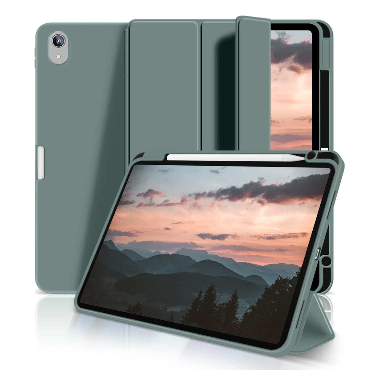 ZOYU Case for 2022 iPad Air 5th Generation 10.9 inch/iPad Air 4th Generation 2020, Trifold Protective Case with Pencil Holder Support 2nd Pencil Charging, Auto Sleep/Wake, for Air 5/4 - Dark Green