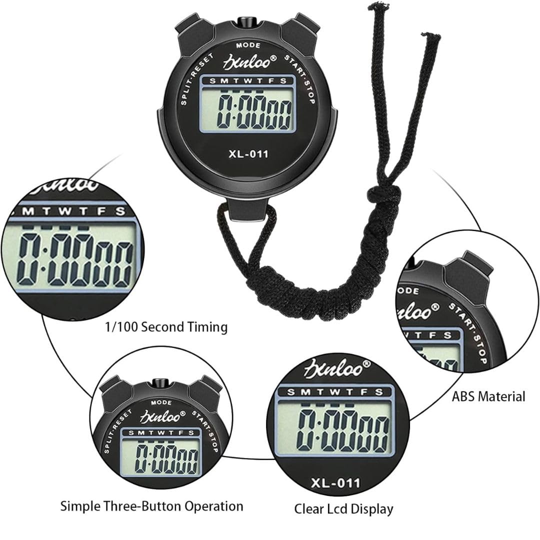 Digital Sports Stop watch, referee kit, Handheld stopwatch Split Lap Timer, Neck Stopwatch, Shockproof Waterproof Stopwatch with LCD Display for Coaches Swimming Running Training (Black)
