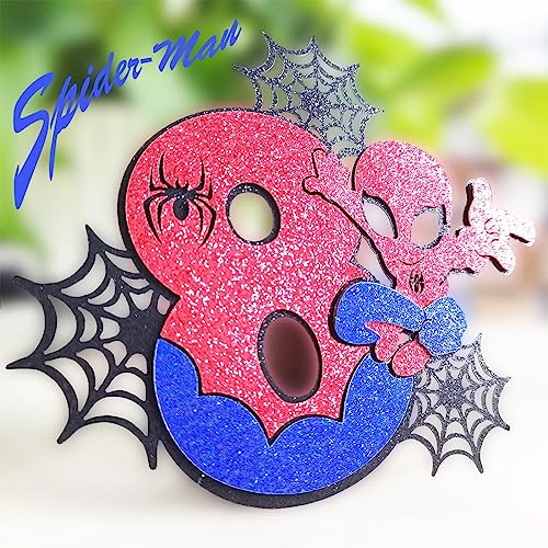 ZHIHUI 7 Pcs Cake Toppers, Personalised 3rd Birthday Cake Topper，Superhero Spiderman Happy Birthday Cake Toppers, Double Sided Glitter Cupcake Topper Birthday Party Decorations for Boys Children Kids