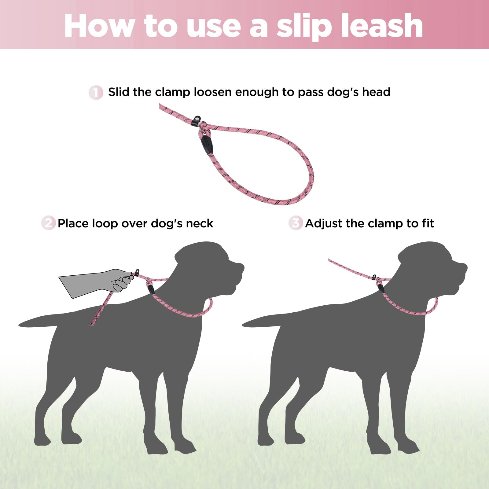 Loutep Slip Lead For Dogs-1.8m Long Rope Dog Leash With Reflective Stitching Slip On Easily With No Collar Or Harness Needed Anti-Choke Dog Slip Lead Ideal For Small Puppy Large & Medium Dogs Training