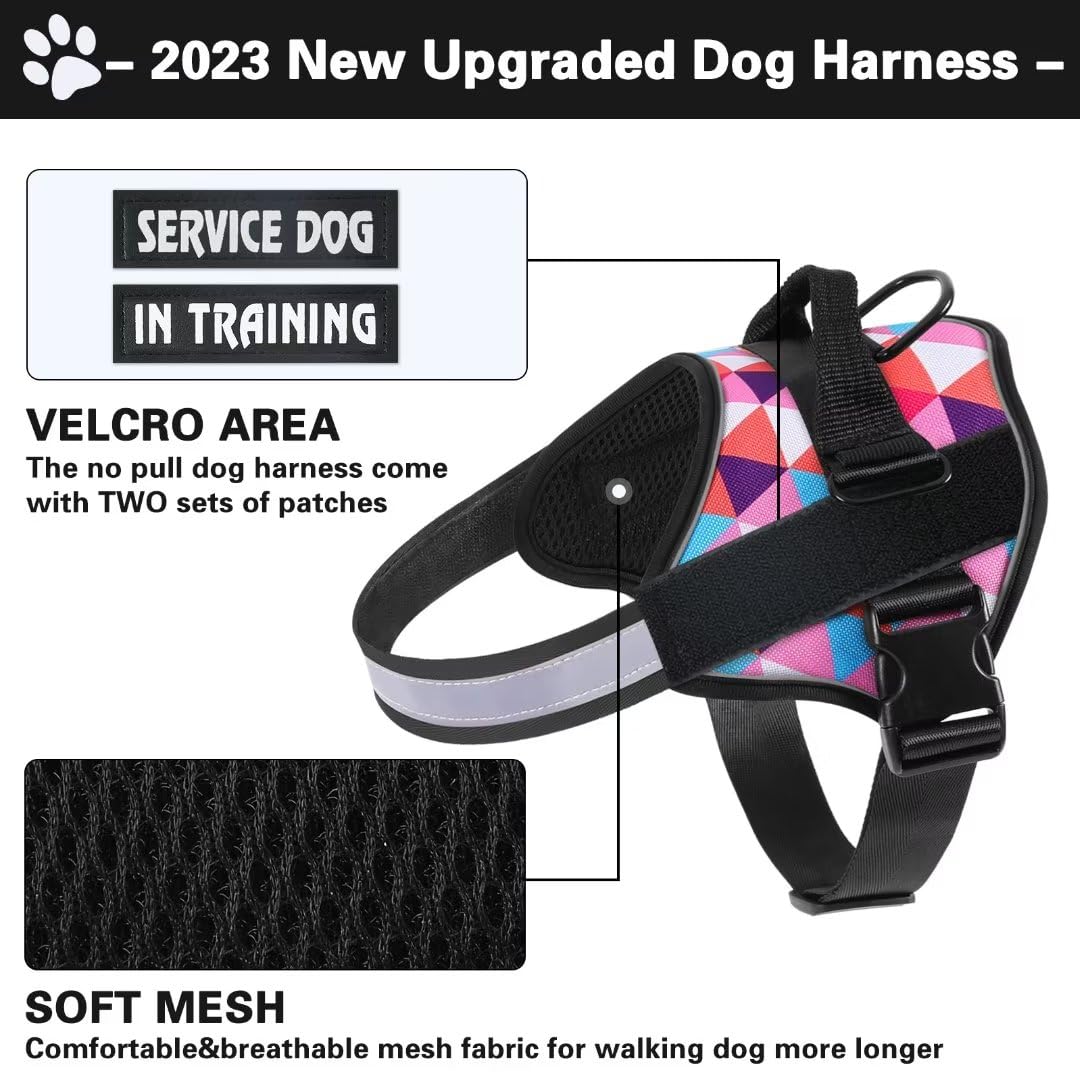 Belababy Soft No Pull Dog Harness Small Medium Large Dog, Reflective Service Assistance Dog Vest Harness, Adjustable Emotional Support Dog Puppy Harness with Colorful Pattern, Triangle, XS