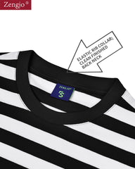 Mens Striped Long Sleeve T Shirt(L,Black&White Wide)