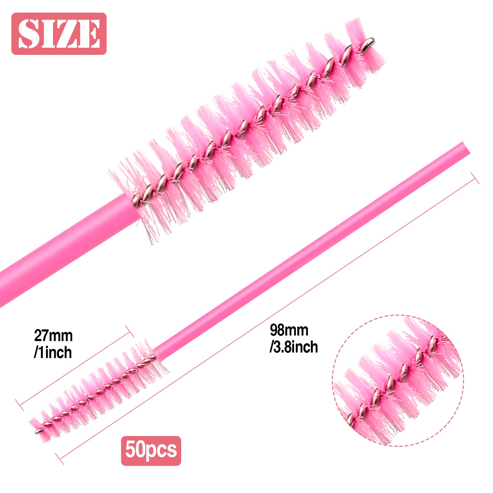 50 PCS Disposable Eyelash Brushes, Mascara Wands Eye Lash Eyebrow Extensions Brush, Applicator Cosmetic Makeup Brush Tool for Eyebrows and Fake Eyelashes (Pink)