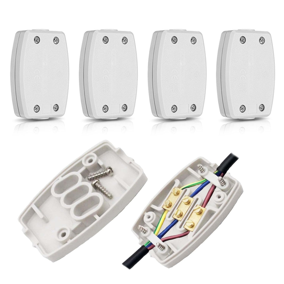 4 Pcs 3 Terminal Electrical Junction Box, 13amp 250v Flex Connector 3 Core Cable Joiner Electrical Connectors for Indoor Lighting,Power,Wiring (White)