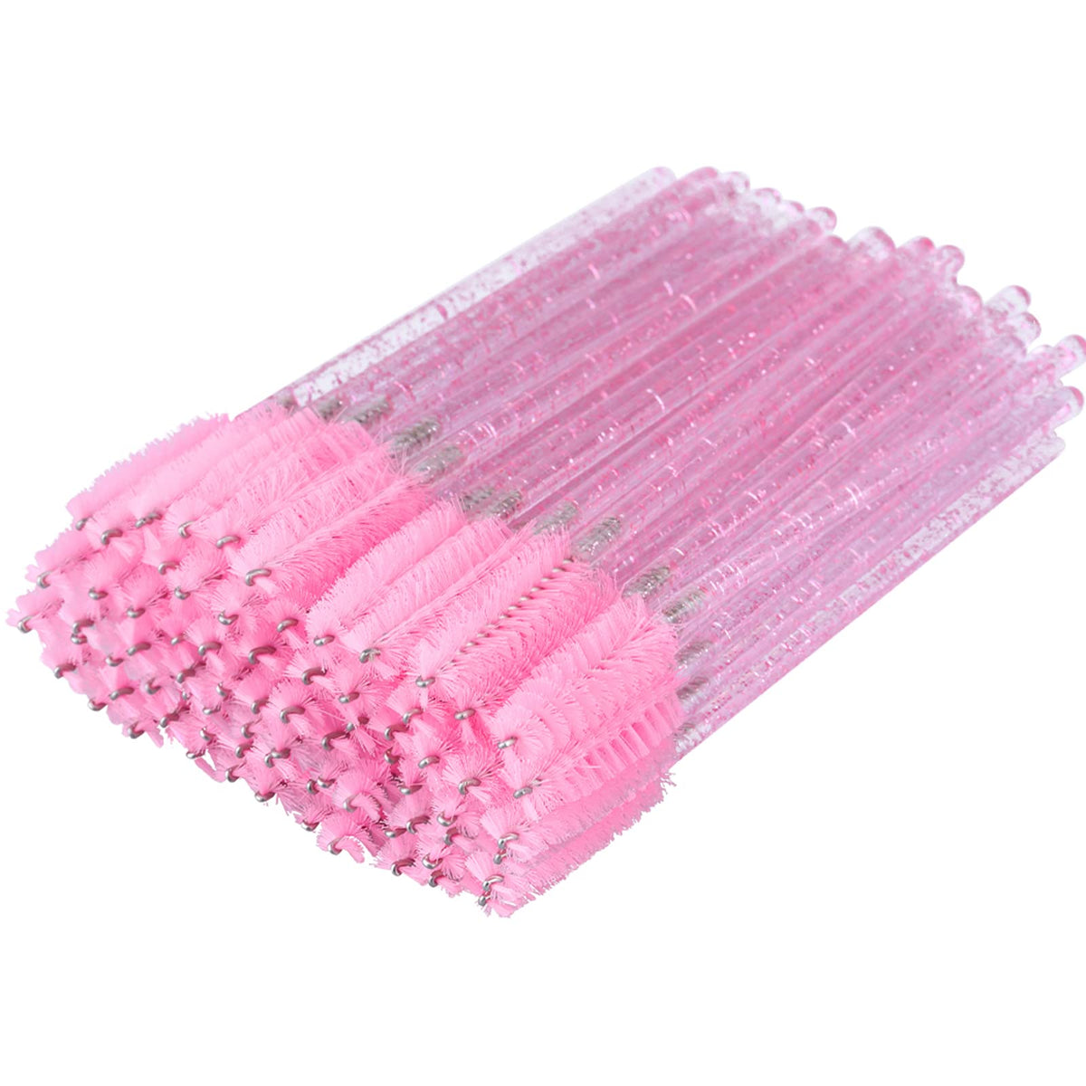 G2PLUS 50 PCS Disposable Eyelash Brushes - Pink Eyelash Spoolies - Crystal Mascara Wands -Eyelash Extension Brush Applicator for Eyelash Extensions