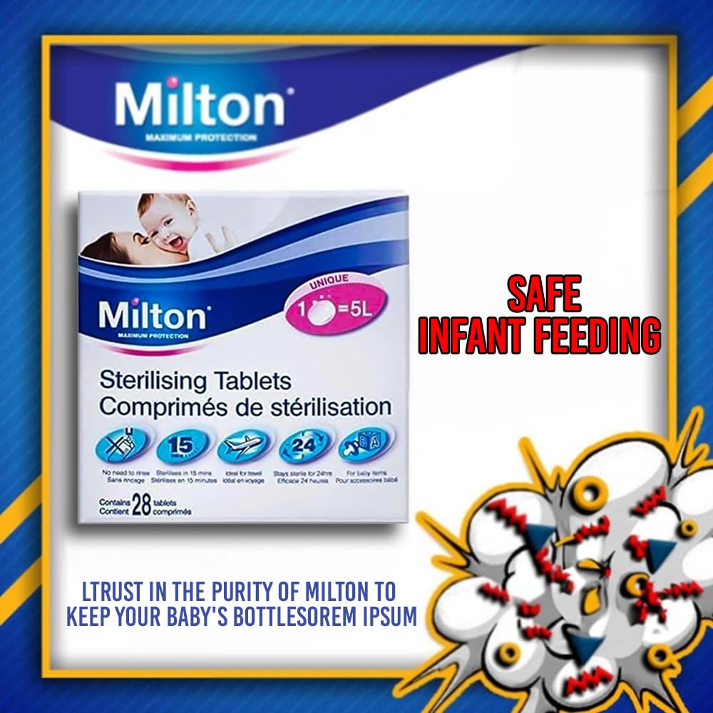 Milton Sterilising Tablets Original 28 Steriliser Tablets for Cleaning Baby Bottles, All Breastfeeding Equipment and Baby Feeding Accessories (1)