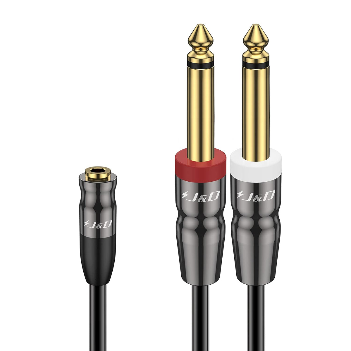 J&D 3.5mm TRS to Dual 1/4 in TS Cable, Heavy Duty 3.5 mm to 2 x 6.35 mm Cable 3.5 mm 1/8 female to 1/4 male Cord for Mixer Guitar Piano Amplifier Speaker, 0.9 Meter