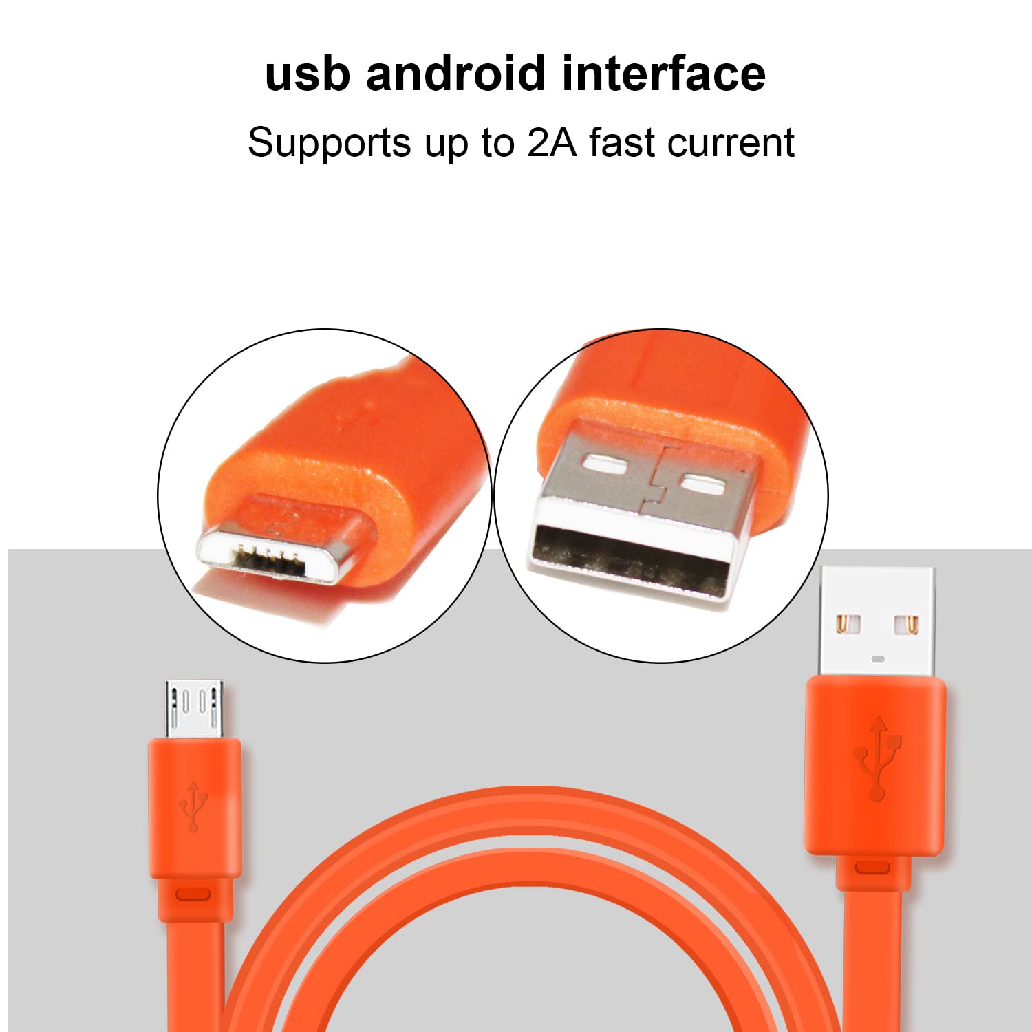 Aiivioll Replacement Micro USB Fast Charger Flat Cable Cord Compatible for JBL Flip 2 Flip 3 Flip 4 Speaker Logitech UE Boom 22AWG Android Phones (3.3ft/Orange)