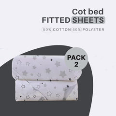 DTEX HOMES 2 x Cot Bed Sheets Super Soft Breathable Polycotton Fitted Sheet 60 x 120 cm (Stars)