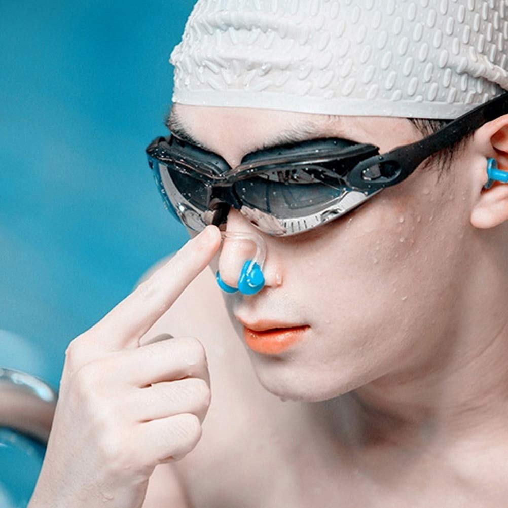 kuou 10 Pcs Nose Clips Swimming, Waterproof Silicone Nose Plugs Kids Swimming Nose Clip Swim Nose Training Protector with Box for Kids and Adults,Beginners