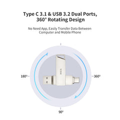 SSK 64GB USB C Flash Drive up to 200MB/s Transfer Speed Dual Connectors 2 in 1 Type CandUSB 3.2 Thumb(Jump) Drive Memory Stick Thunderbolt 3 Compatible for Android Phone,Macbook/Pro/Air,and more