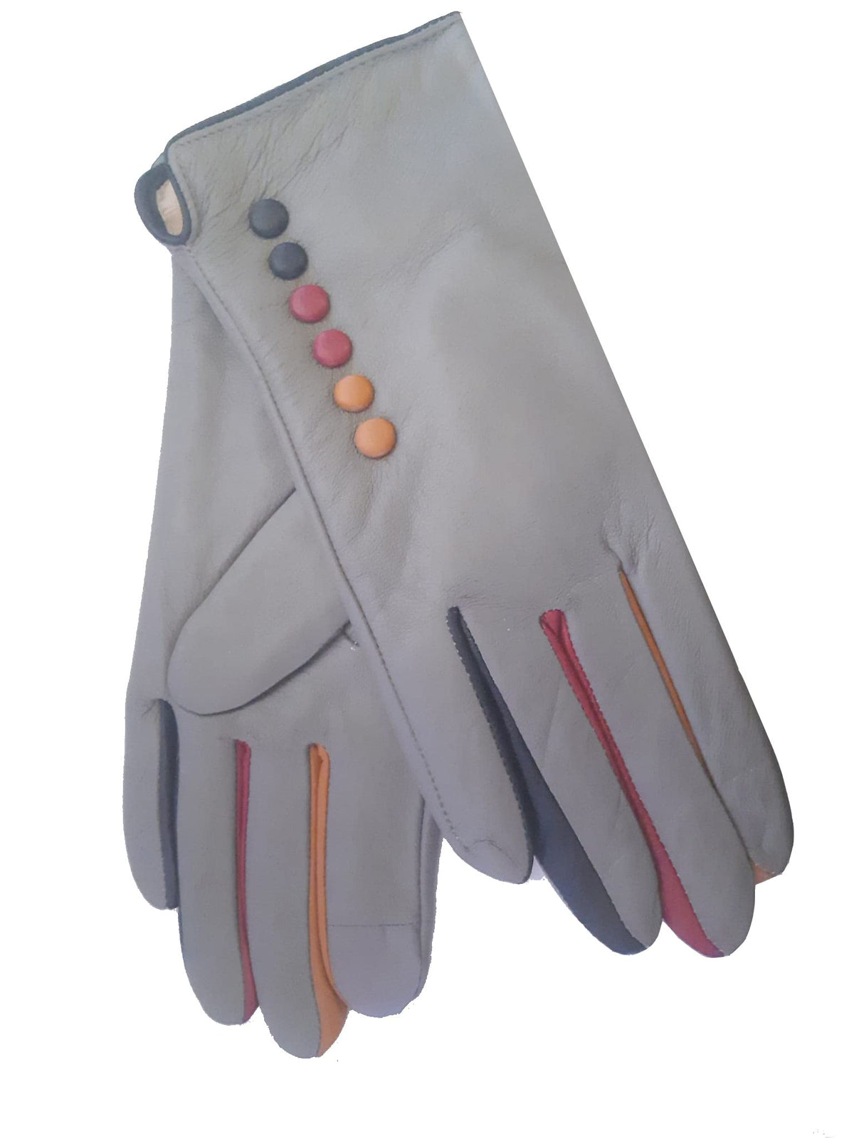 Vera Tucci TIFFANY G01 Leather Multi Colour Button & Fingers Glove (SM, LIGHT GREY)