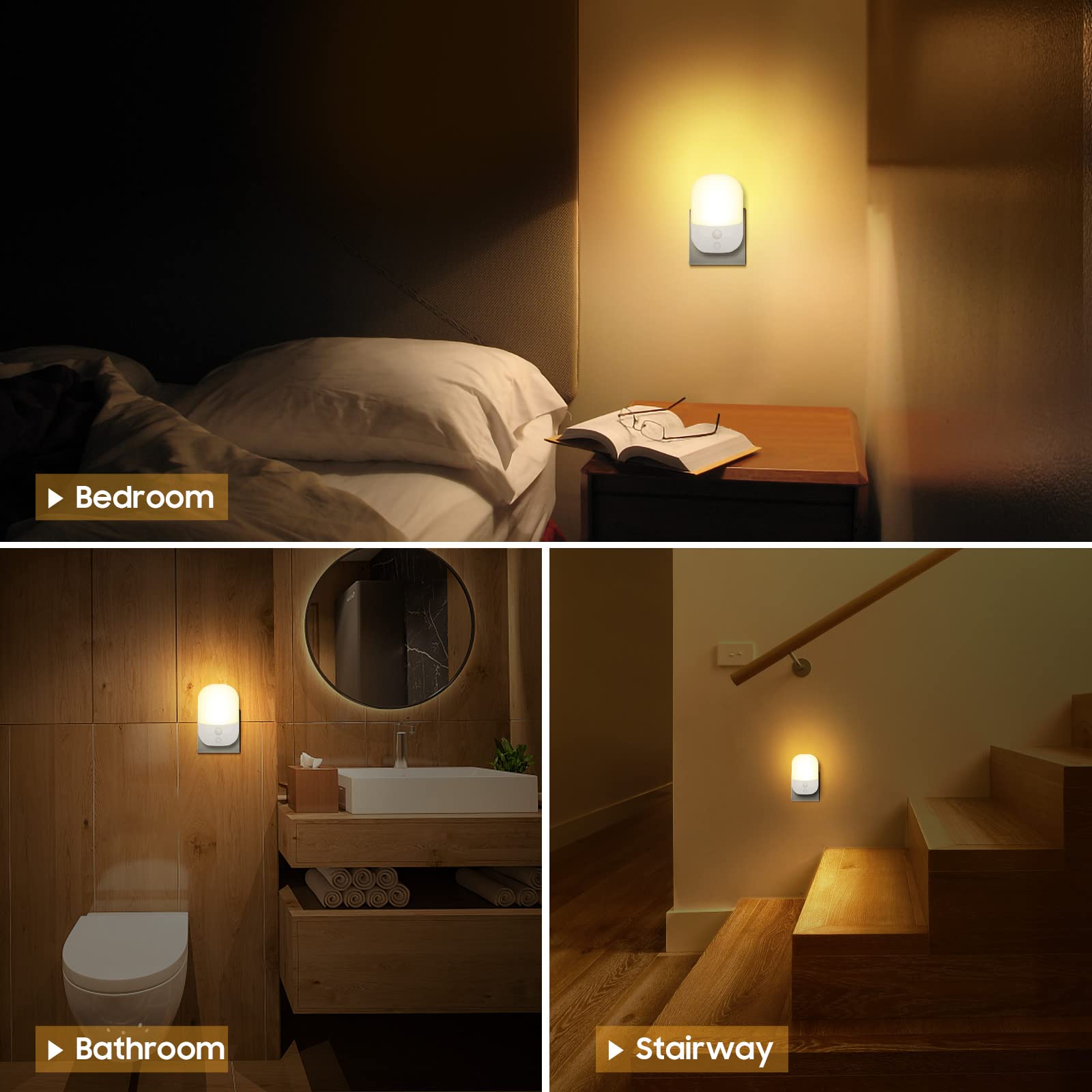 Night Light Plug in Walls, Night Light with 5 Levels of Brightness and Dusk to Dawn Photocell Sensor, Night Light Kids for Children's Room, Stairs, Hallway, Bedrooms, Garage, Warm White