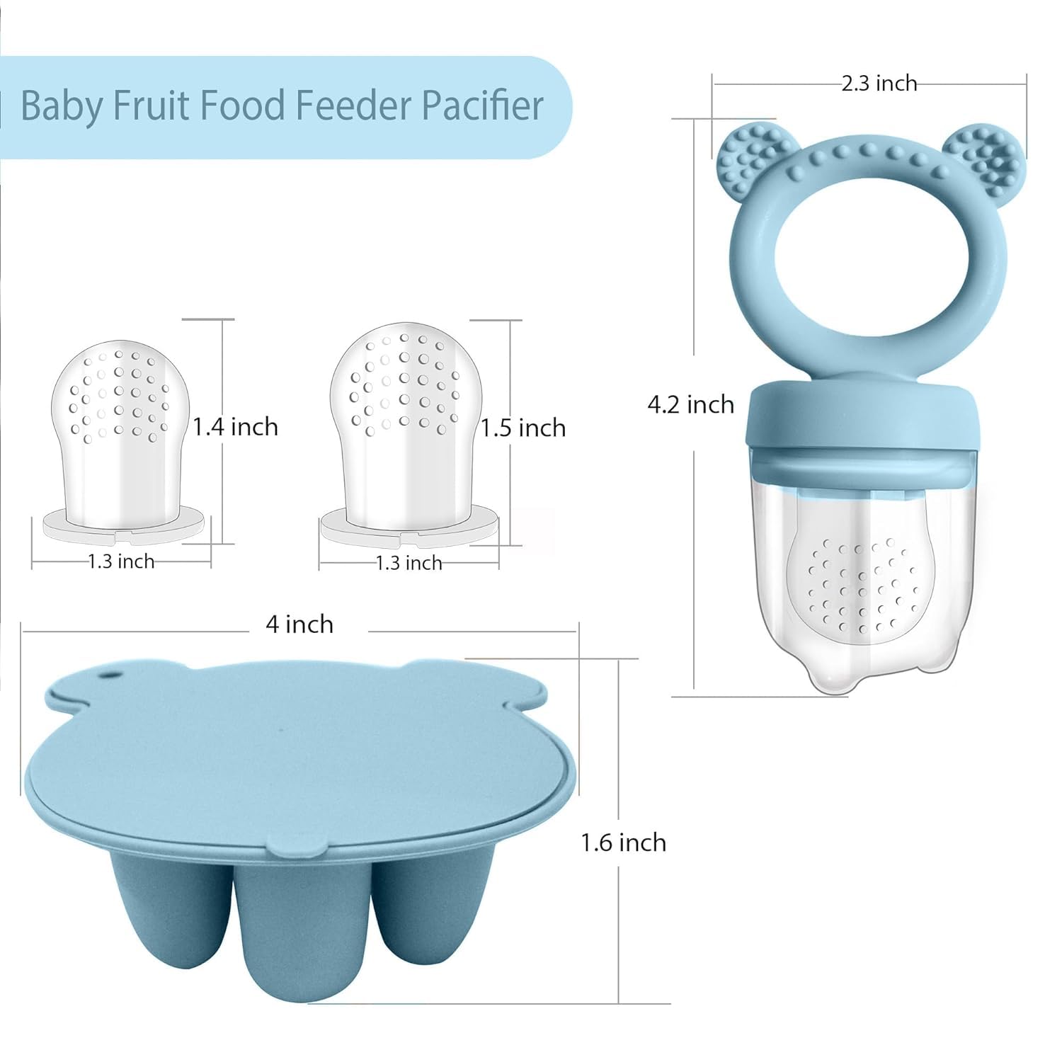 Silicone Baby Fruit Food Feeder Pacifier & Breastmilk Popsicle Freezer Molds, Baby Food Storage Containers Breast Milk Ice Cubes for Baby Teething & Infant Self Feeding Blue (Sage 1)