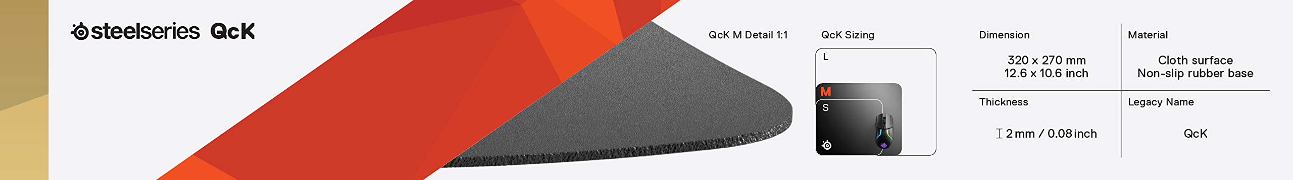 SteelSeries QcK Cloth Gaming Mouse Pad - Micro-Woven Surface - Optimized For Gaming Sensors - Size M (320 x 270 x 2mm) - Black