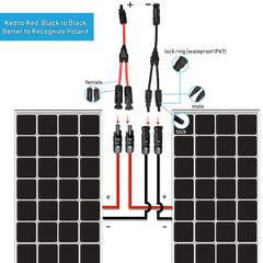 TIMESETL Solar Cable Y Splitter, 2 Pcs Solar Parallel Adapter Y Cable Connector Male Female Y Connector Cable for Solar Panel Solar Photovoltaic Y Connector IP67 30A for Solar System