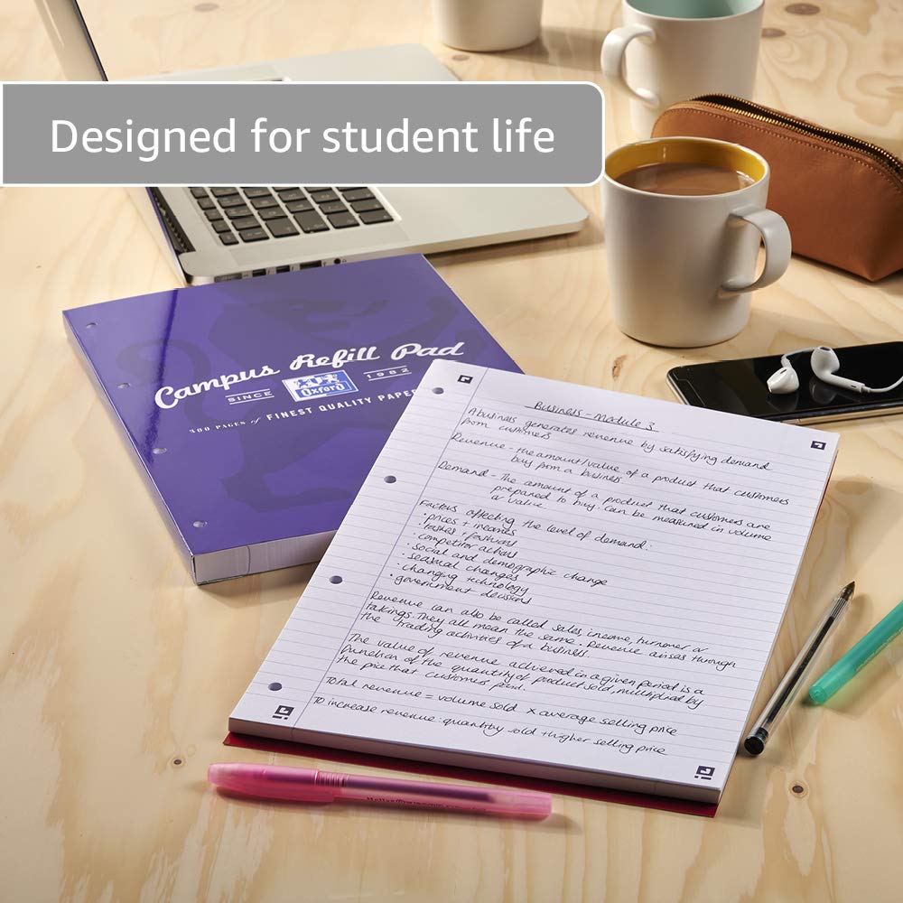 Oxford Campus Lined Paper A4 Refill Pad, Headbound 140 Pages, Pastel Colour, Single Notepad