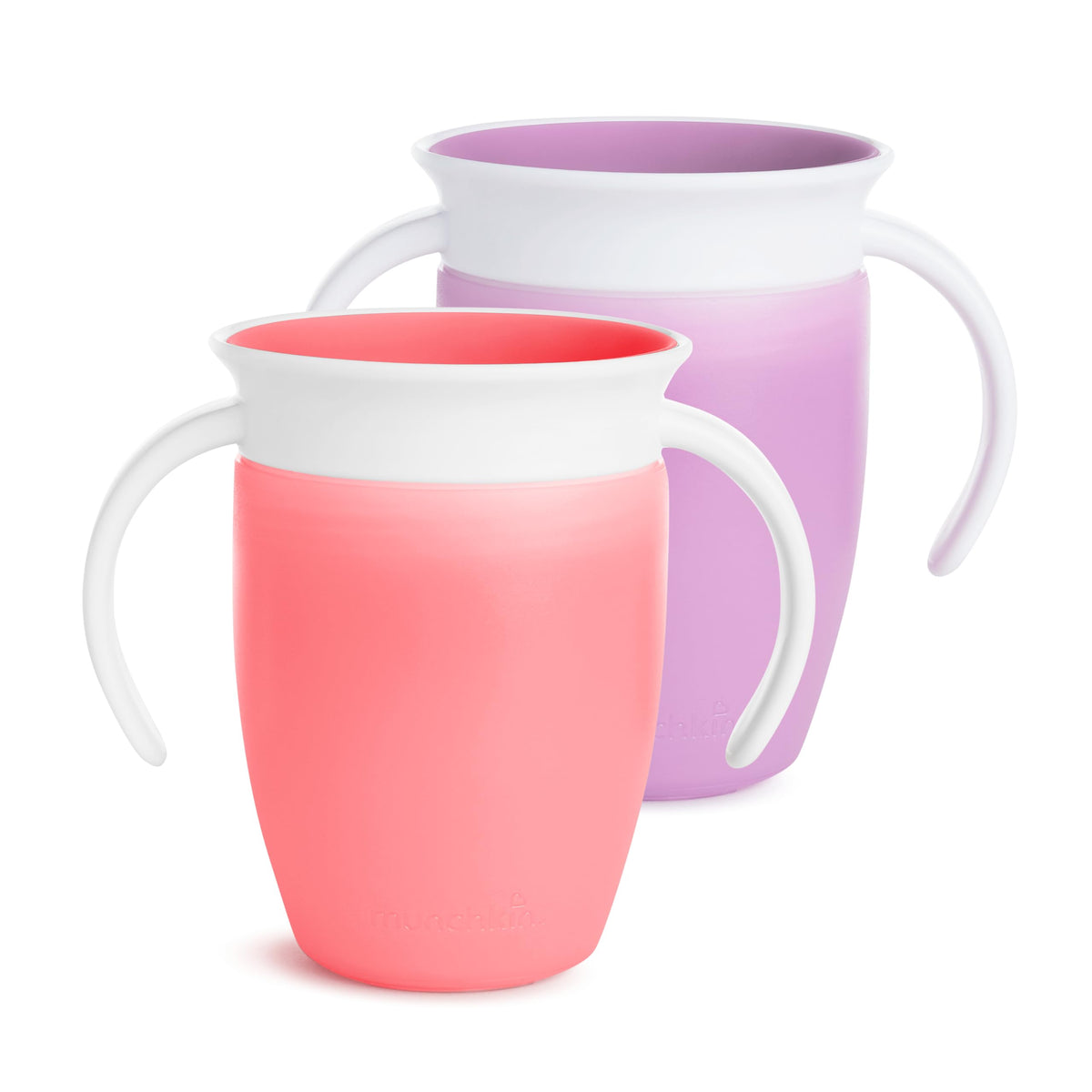 Munchkin Miracle 360 Sippy Cup, Trainer Toddler Cup, BPA Free Baby & Toddler Cups w.Handles, Non Spill Cup, Dishwasher Safe Baby Cup, Leakproof Childrens Cup, 6and Months - 7oz/207ml, 2 Pack,Pink/Purple