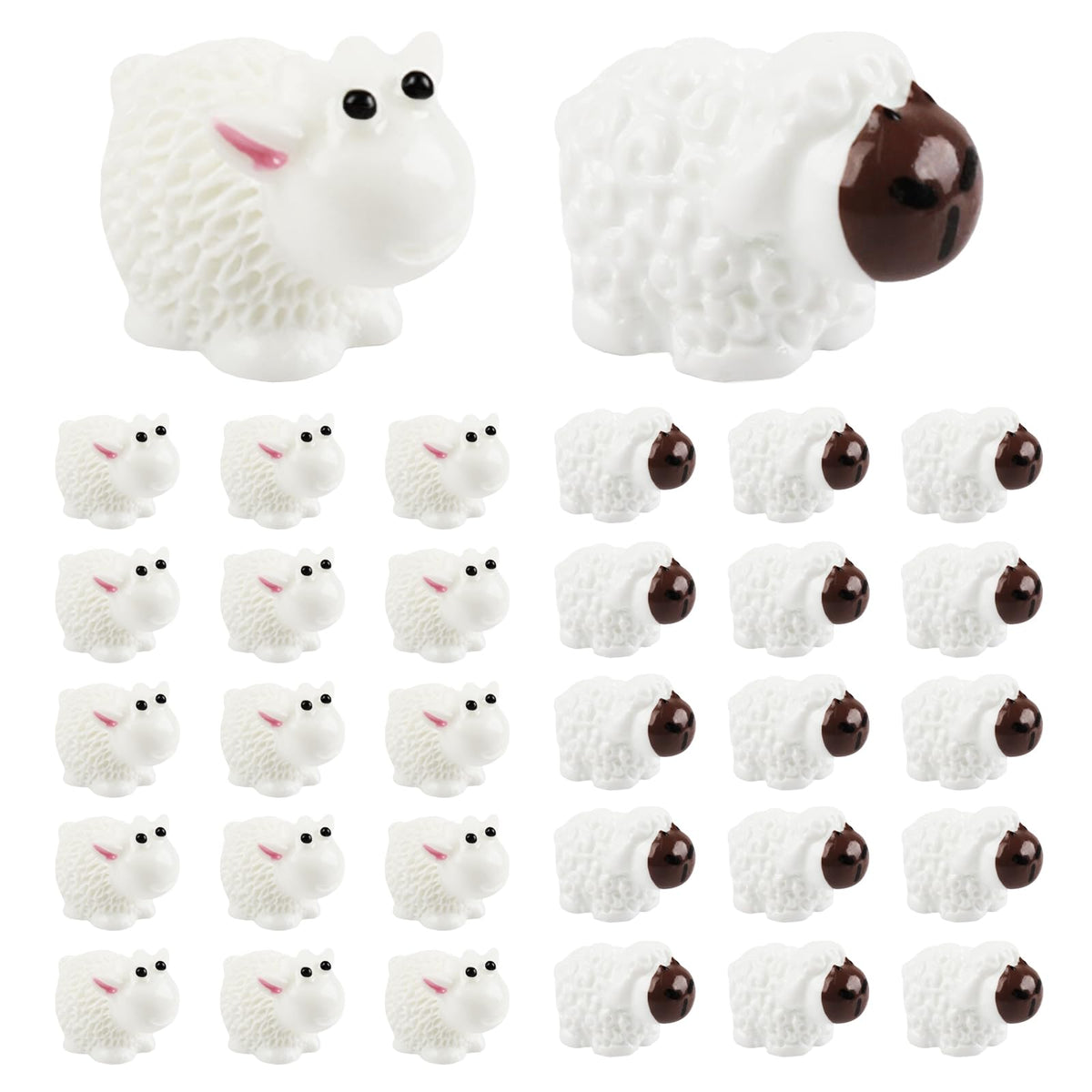 LLMSIX 30PCS Mini Sheep Figurines Fairy Garden Sheep Ornament Outdoor Statue Animal DIY Craft Cake Topper Home Decor for Dollhouse Bonsai Micro Landscape (Male and Mother Sheep)