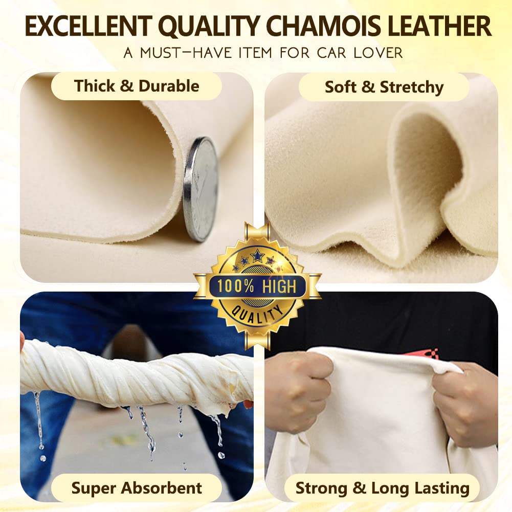 Airlab Chamois Leathers for Cars 70x50cm 3500 cm² XXL, Real Shammy Leather for Windows, Large Chamois Car Cleaning Cloth Car Drying Towel for for Windscreen Glass Mirrors