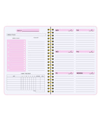 To Do List Notebook, Undated Weekly Planner A5 Diary Planner for College Work with Habit Tracker, Twin Wire Binding, Pink