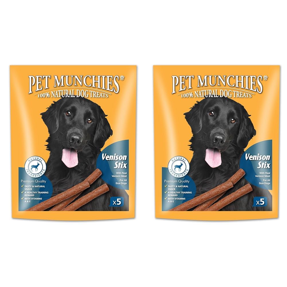 Pet Munchies Venison Stix Dog Treats, Healthy Training Treats with Natural Ingredients 50g (5 Chews) (Pack of 2)