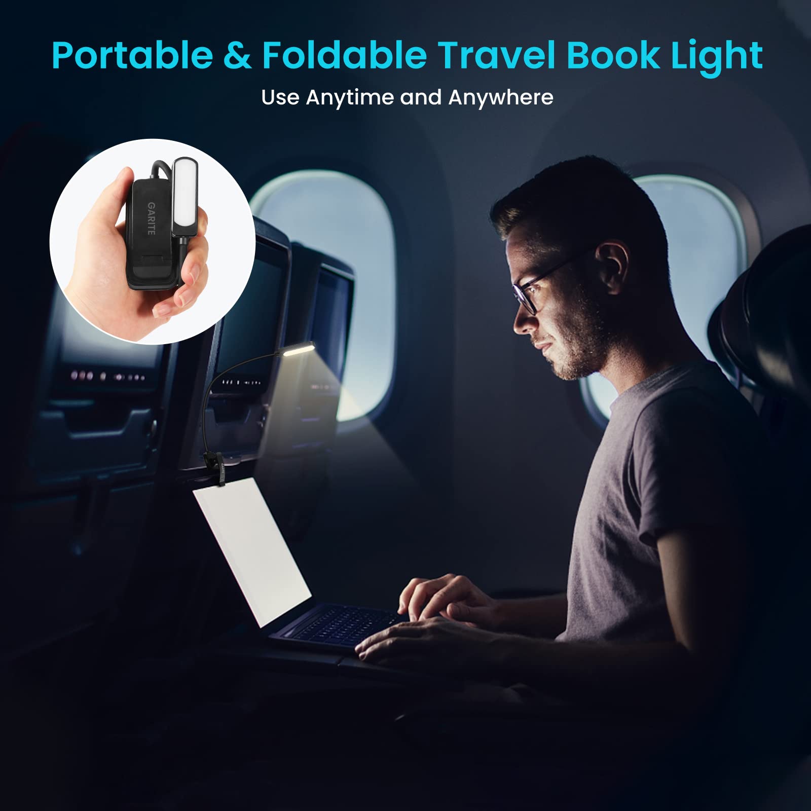 GARITE Book Light, 10 LED Dimmable Reading Light Clip on Book, Long Life Battery, Rechargeable Clip on Reading Light with 3 Brightness Modes (Warm&White&Mixed) for Reading, Bedside, Travel, Tablet