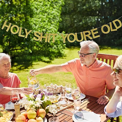 SUNBEAUTY Holy Shit You're Old Banner Funny Abusive Old Age Birthday Party Balloons Over The Hill Birthday Decorations Retirement Birthday Decoration Humor Fun Gag Balloon for Old Adults