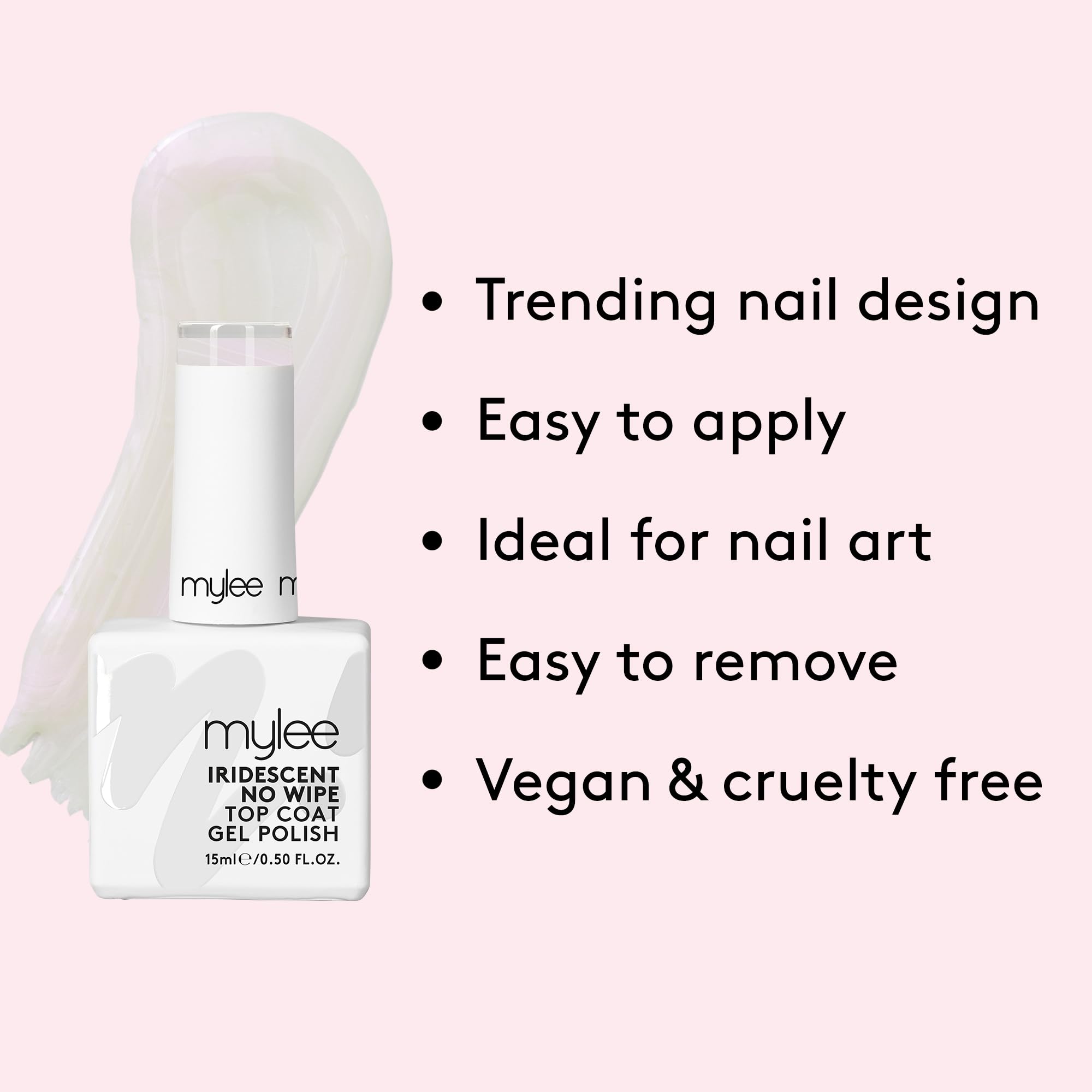 MYGEL by Mylee Nail Gel Polish Iridescent No-Wipe Top Coat 15ml, UV/LED Soak-Off Nail Art Manicure Pedicure, Professional, Salon & Home Use, Long Lasting, Easy to Apply, No Chips, Durable & Safe