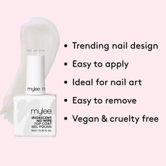 MYGEL by Mylee Nail Gel Polish Iridescent No-Wipe Top Coat 15ml, UV/LED Soak-Off Nail Art Manicure Pedicure, Professional, Salon & Home Use, Long Lasting, Easy to Apply, No Chips, Durable & Safe