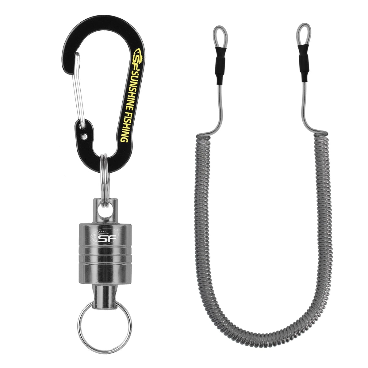 SF Strongest Magnetic Release Holder with Coiled Lanyard Carabiner - Gunmetal