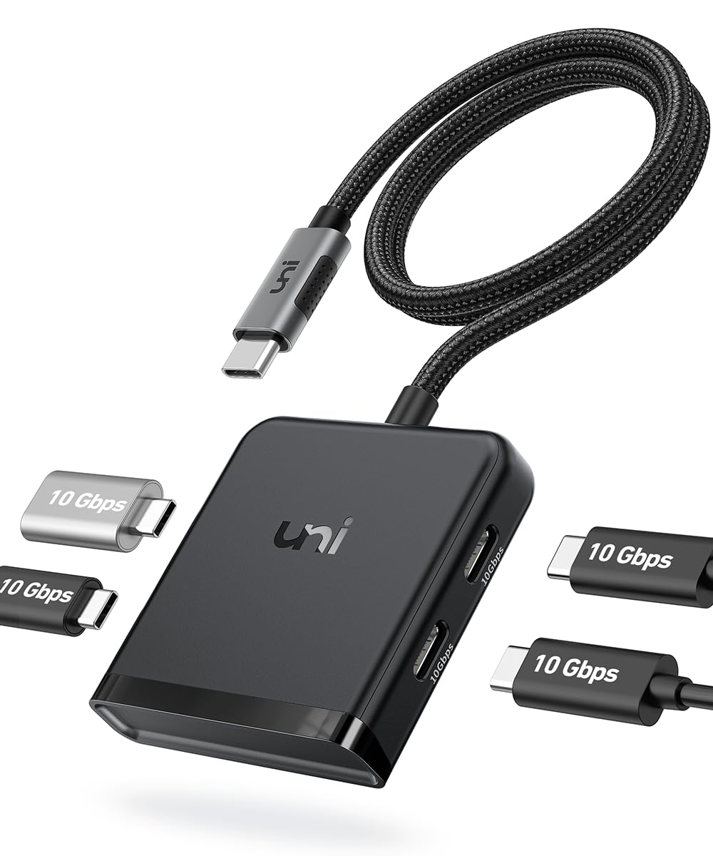 uni USB C Hub 10Gbps with 60cm nylon cable, USB C to USB C adapter,4 USB C 3.1 Gen2, Multiport Data Hub for iPhone 15 Pro Max, MacBook Pro/Air,iMac,iPad Pro,Dell,HP,Chromebook,Galaxy S23 etc.