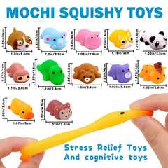 DIYDEC 18pcs Mochi Squishy Toys, Mini Jungle Animals Squishies Soft Squeeze Fidget Toys Kawaii Stress Relief Toys Party Bags Fillers for Boys Girls Birthday Party Favors