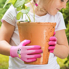 QEARSAFETY 1 Pair 7-9 Years Junior Garden Gloves, Girl Pink,DIY, Outdoors, Knitted Liner,Latex Rubber Coated Palm Water/Dirty Resistance And Grip (7-9 years pink)