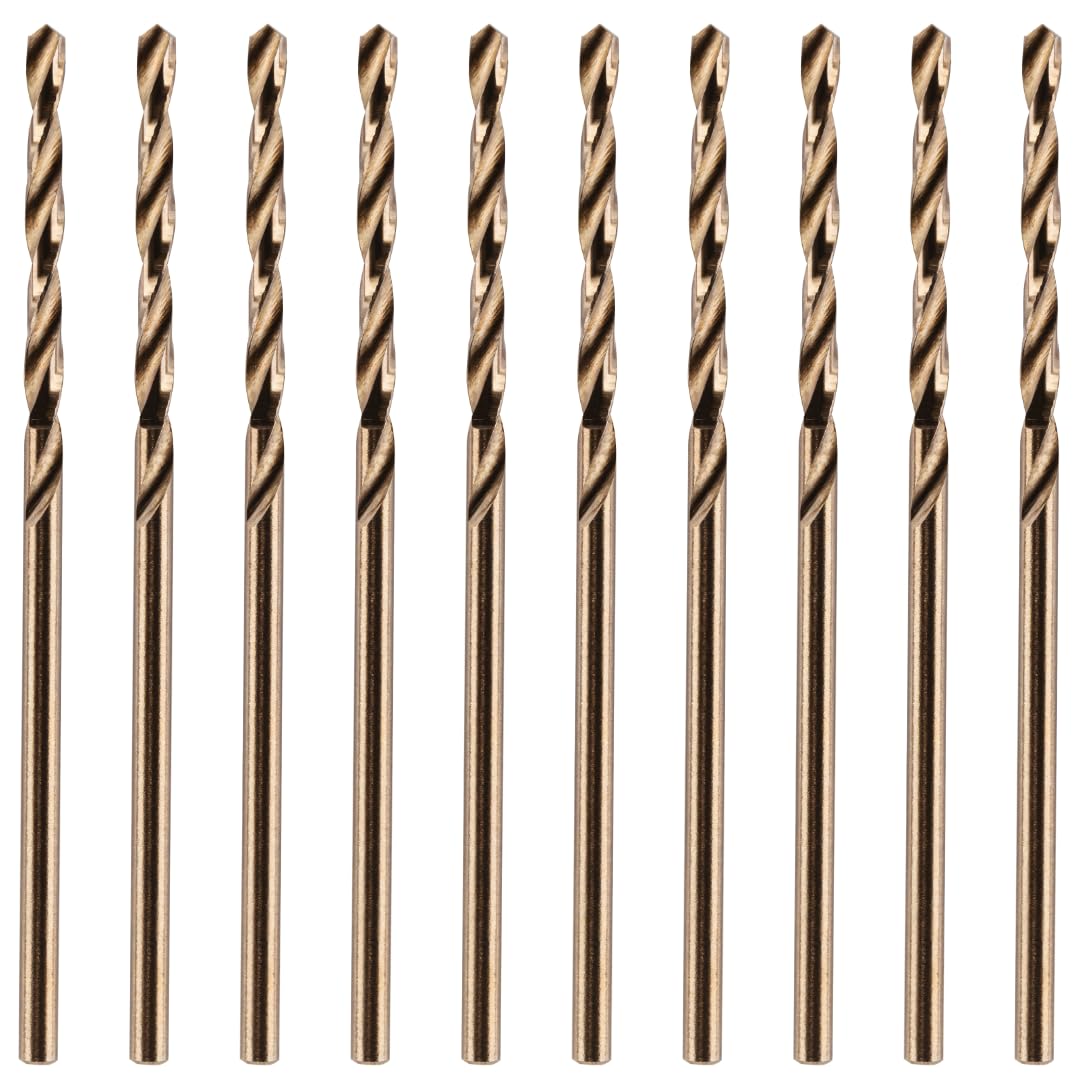 Rennie Tools - Box of 10 x 1.8mm HSS Gold Cobalt Jobber Drill Bit Set For Stainless Steel, Hard Metals, Aluminium, Cast Iron, Copper. Twist Drill Bit Sets Supplied In A Box. 1.8mm Drill Bit Set