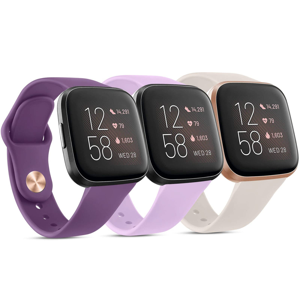 【3 PACK】Straps for Fitbit Versa 2 Straps/Fitbit Versa Lite/Fitbit Versa Strap, Classic Silicone Adjustable Replacement Band for Women Men (PurpleandLavenderandSparklight)