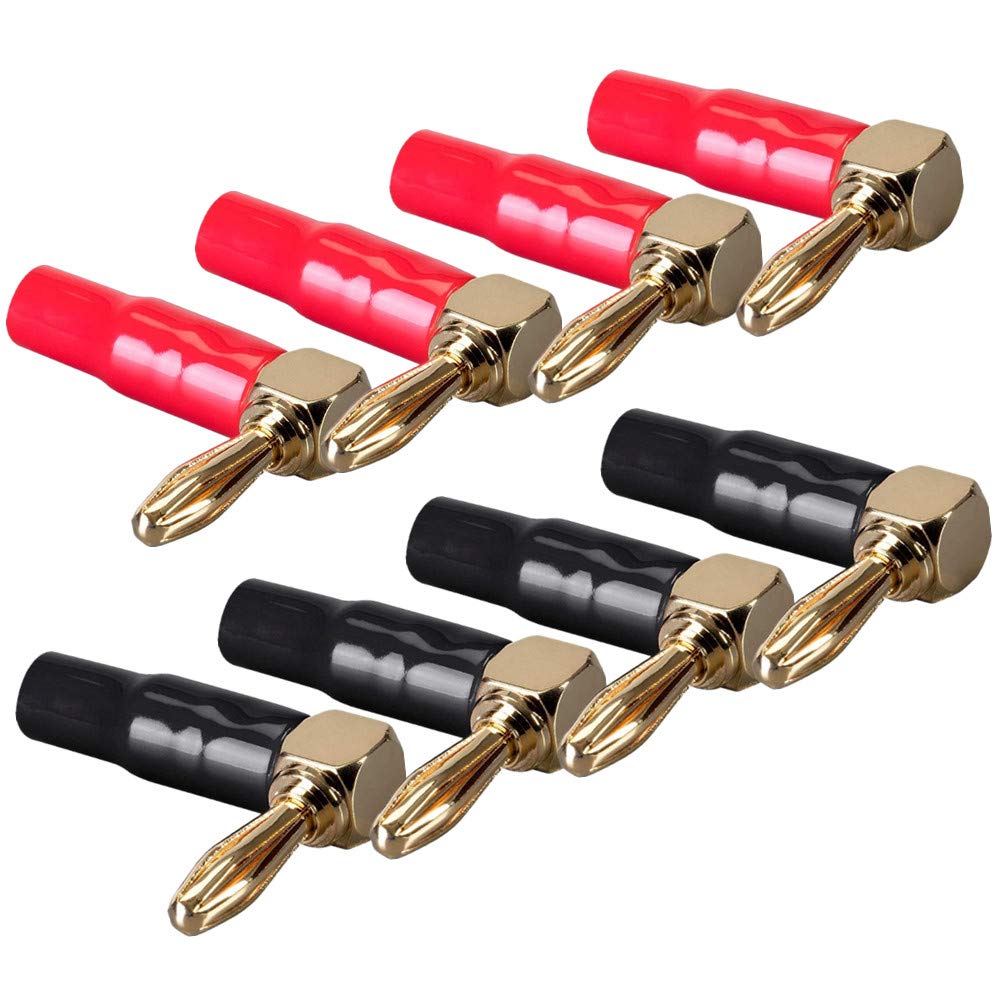 Goaycer 90 Degree Banana Plugs - 24K Gold Plated 4mm Speaker Connector (8 Pack)