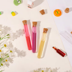 FRIUSATE 50 PCS Plastic Test Tubes, 5ML Clear Plastic Test Tubes with Cork Stoppers, Transparent Sealing Storage Plastic Tube with Cleaning Brush for Flowers Spices Candy Liquid Laboratory