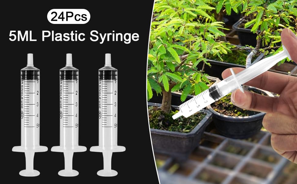 24 Pack 5ml Plastic Syringe with Measurement, Disposable Sterile Syringes, 5 ml Syringe for Liquids, Measuring Syringe Tools for Experimental Measurement, Pet Feeding and Plant Watering