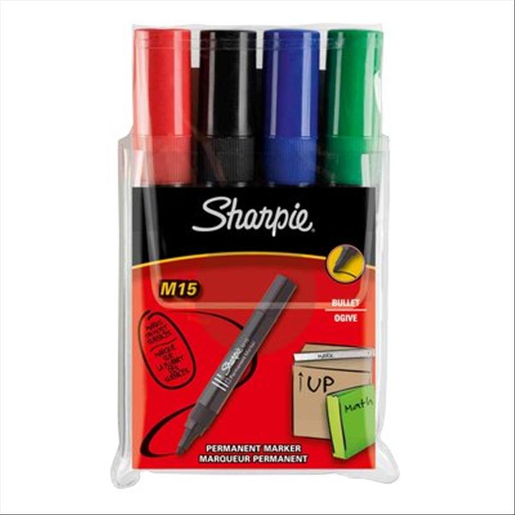 Sharpie M15 Permanent Marker Bullet Tip - Assorted Standard Colours (Pack of 4)