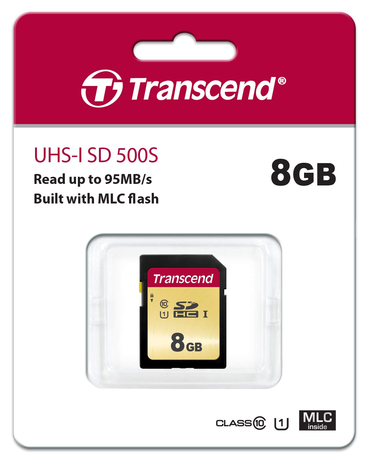 Transcend 8GB SDXC 500S Memory Card UHS- I, C10, U3, V30, 4K, Full HD, MLC, Up to 95/50 MB/s (Ideal for DSLR cameras and advanced camcorders) TS8GSDC500S